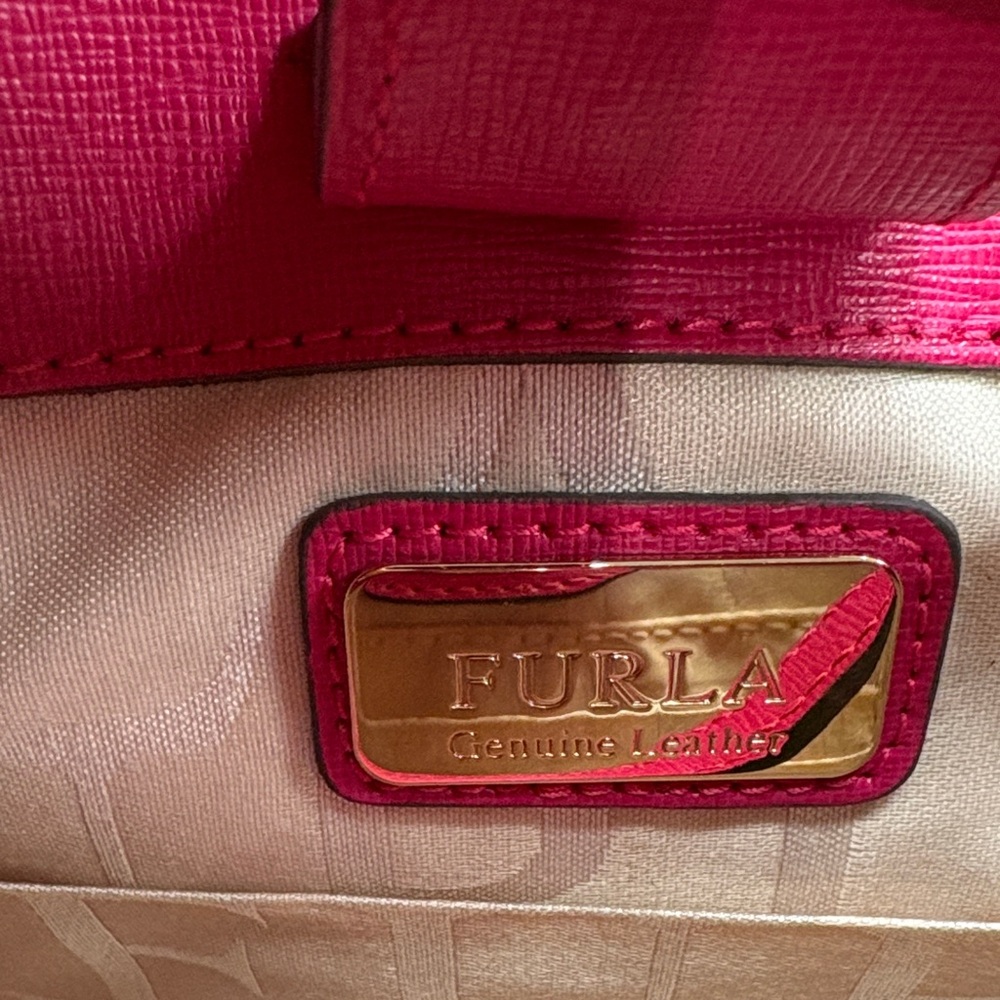 Furla Hot Pink Saffiano Leather Tote with Gold Chain - Picture 5 of 12